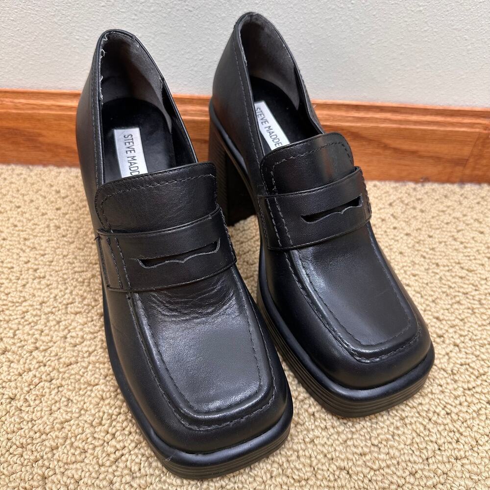 NEW Steve Madden Fulfill Platform Penny Loafer Black Women's 8.5 Y2K Academia